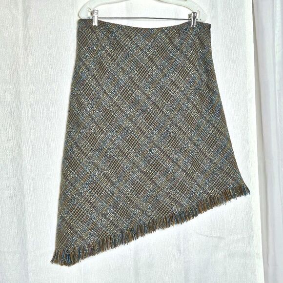 Tribal Dresses & Skirts - Tribal Vintage Colorful Asymmetrical Wool Blend Tweed Fringed Mid Length Skirt